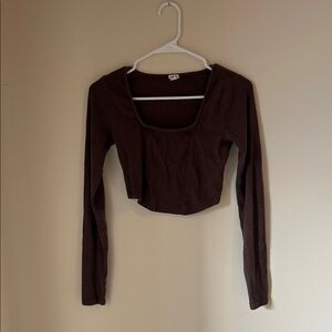 Garage Chocolate Brown Long Sleeve Crop Top